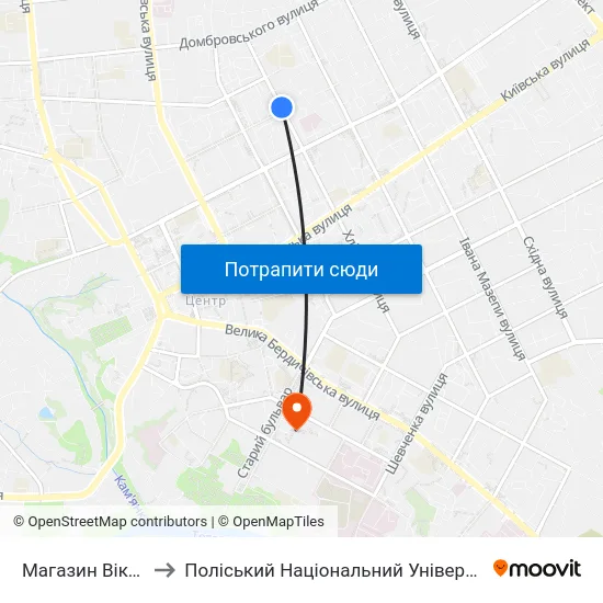 Магазин Віктор to Поліський Національний Університет map