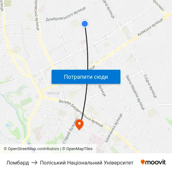 Ломбард to Поліський Національний Університет map