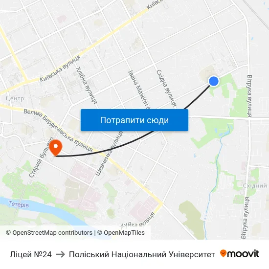 Ліцей №24 to Поліський Національний Університет map