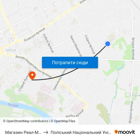 Магазин Реал-Маркет to Поліський Національний Університет map