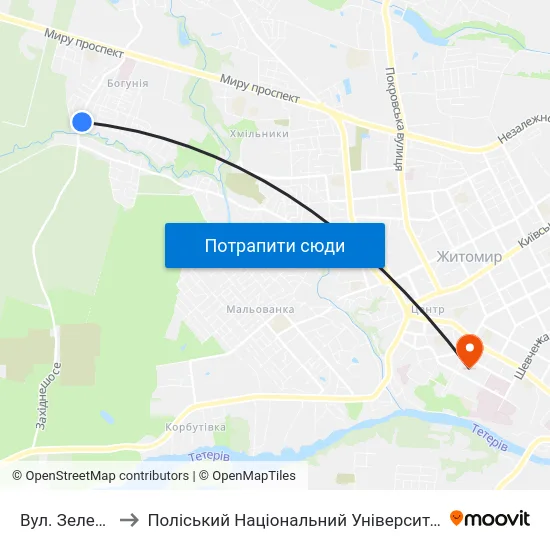 Вул. Зелена to Поліський Національний Університет map