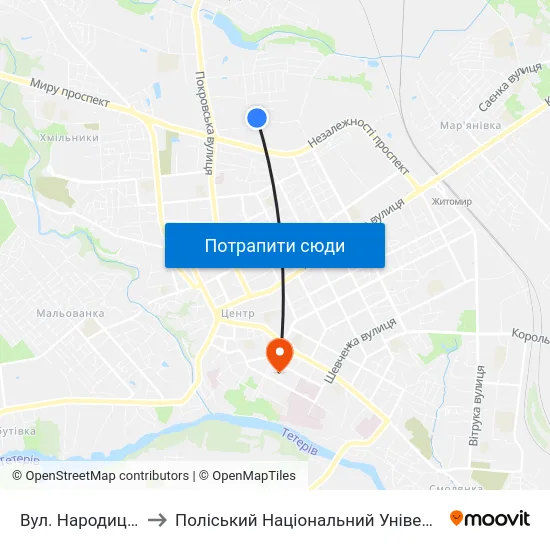 Вул. Народицька to Поліський Національний Університет map