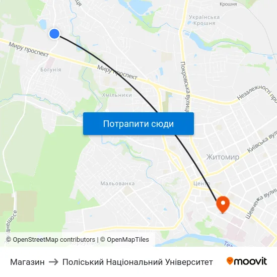 Магазин to Поліський Національний Університет map