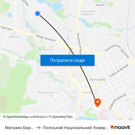 Магазин Берізка to Поліський Національний Університет map
