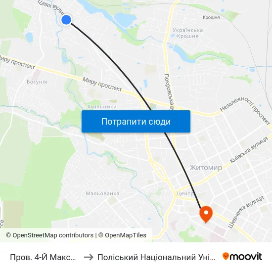 Пров. 4-Й Максютова to Поліський Національний Університет map