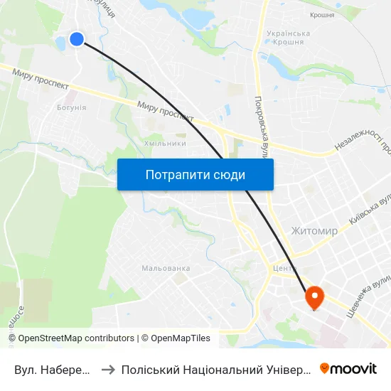 Вул. Набережна to Поліський Національний Університет map