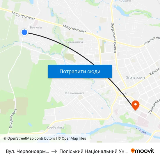 Вул. Червоноармійська to Поліський Національний Університет map