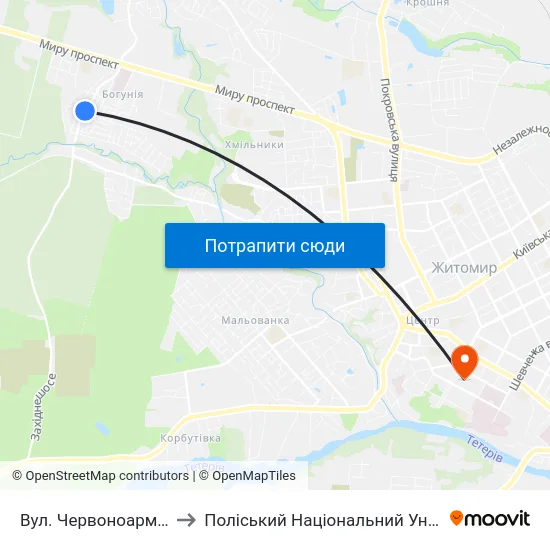 Вул. Червоноармійська to Поліський Національний Університет map