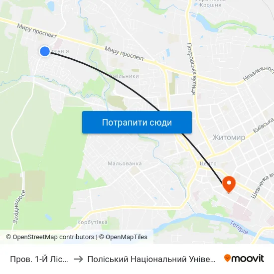 Пров. 1-Й Лісний to Поліський Національний Університет map