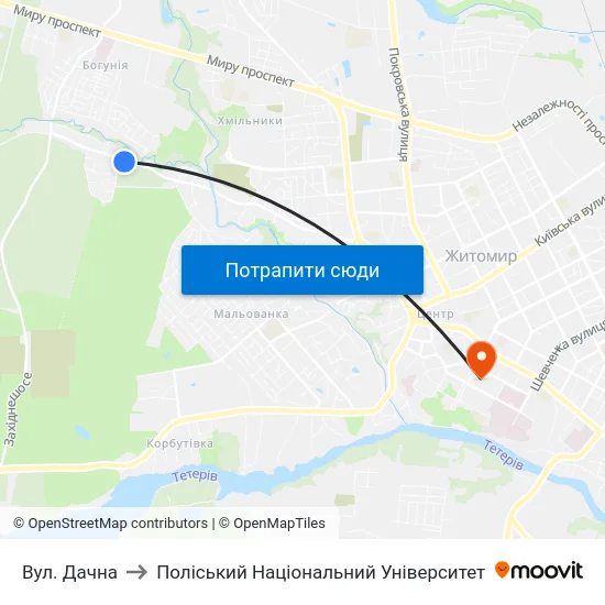Вул. Дачна to Поліський Національний Університет map