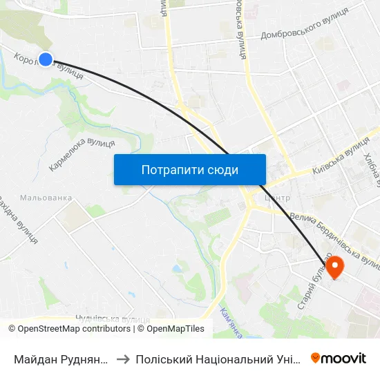 Майдан Руднянський to Поліський Національний Університет map