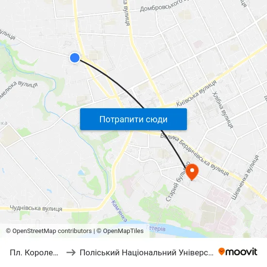 Пл. Короленка to Поліський Національний Університет map
