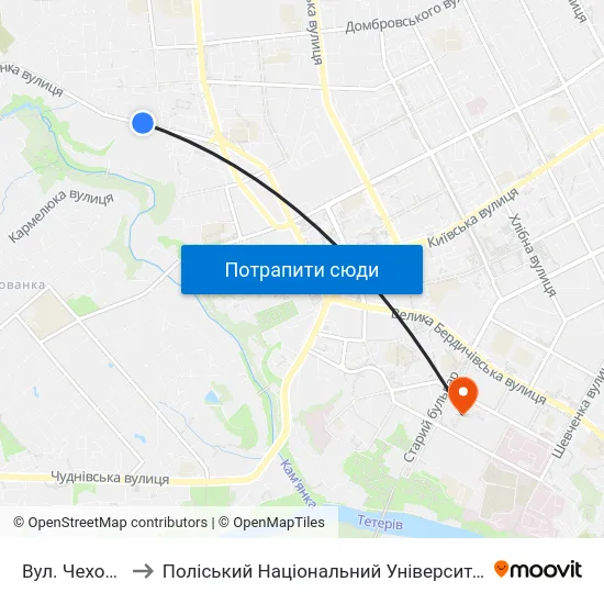 Вул. Чехова to Поліський Національний Університет map