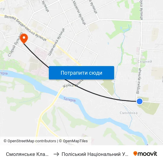 Смолянське Кладовище to Поліський Національний Університет map