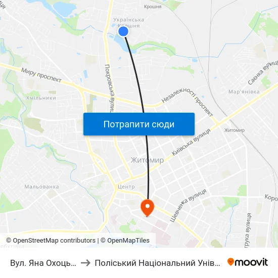 Вул. Яна Охоцького to Поліський Національний Університет map