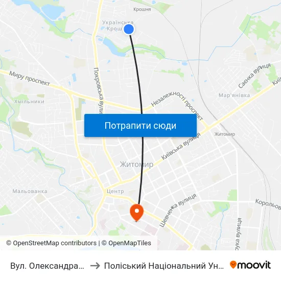 Вул. Олександра Олеся to Поліський Національний Університет map