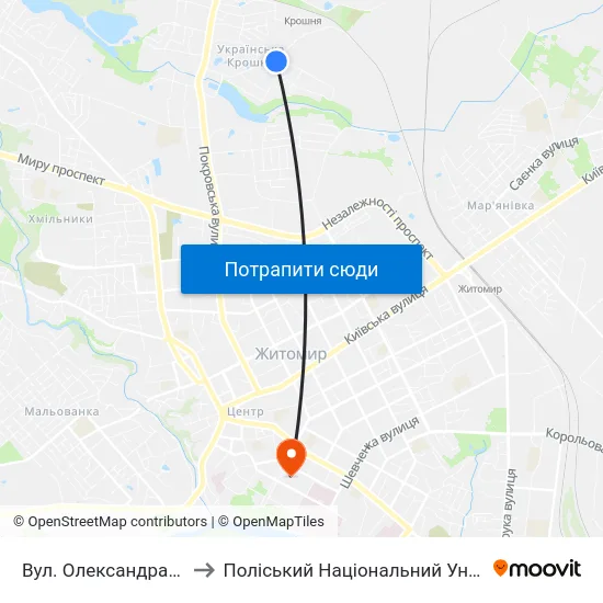 Вул. Олександра Олеся to Поліський Національний Університет map