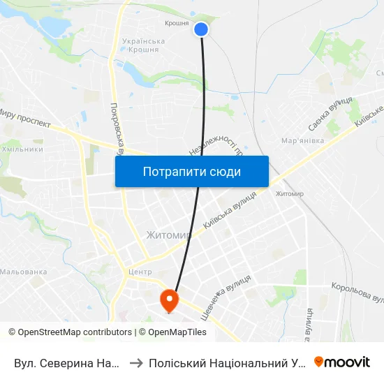 Вул. Северина Наливайка to Поліський Національний Університет map