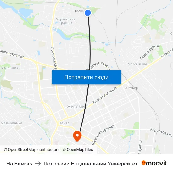 На Вимогу to Поліський Національний Університет map