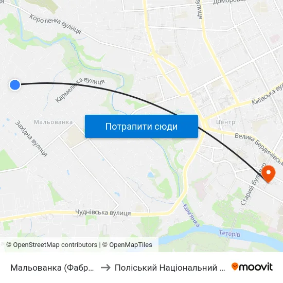 Мальованка (Фабрика Крок) to Поліський Національний Університет map