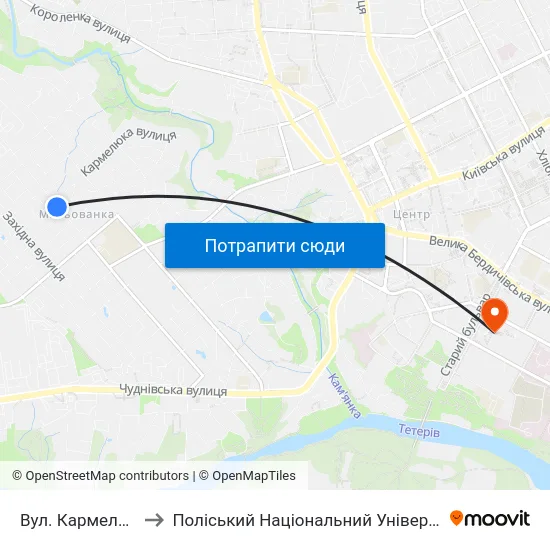Вул. Кармелюка to Поліський Національний Університет map