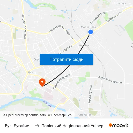 Вул. Бугайченка to Поліський Національний Університет map