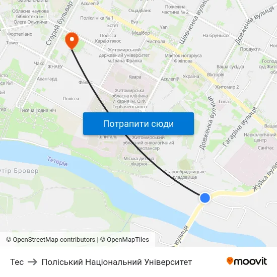Тес to Поліський Національний Університет map