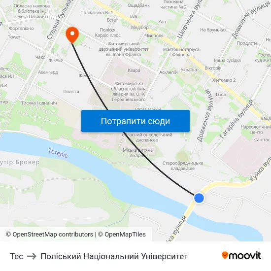Тес to Поліський Національний Університет map