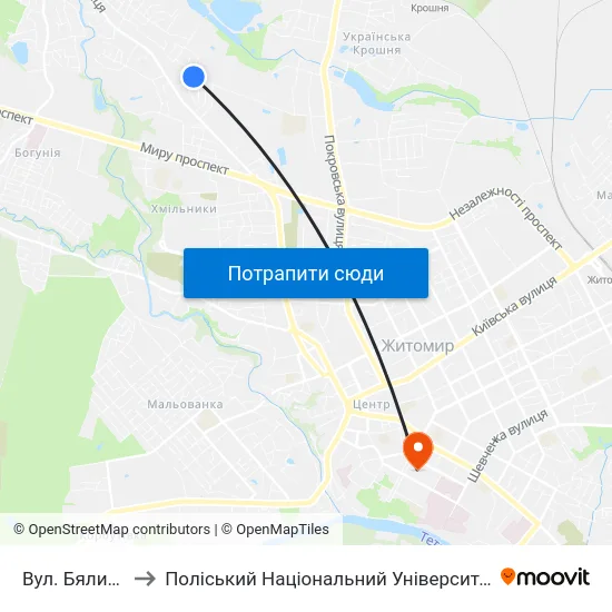 Вул. Бялика to Поліський Національний Університет map