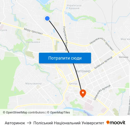 Авторинок to Поліський Національний Університет map