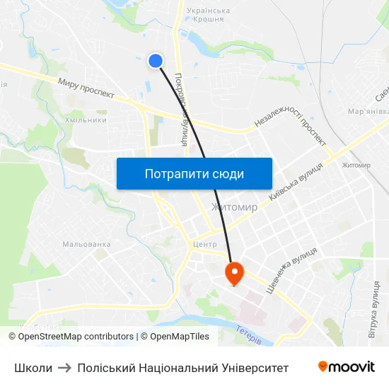 Школи to Поліський Національний Університет map