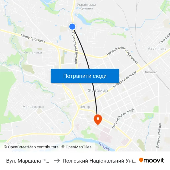 Вул. Маршала Рибалка to Поліський Національний Університет map