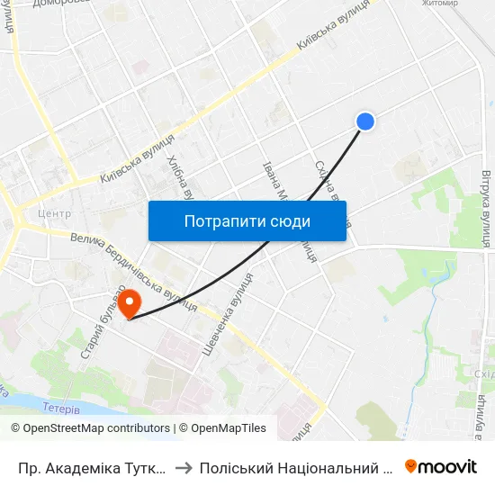 Пр. Академіка Тутковського to Поліський Національний Університет map