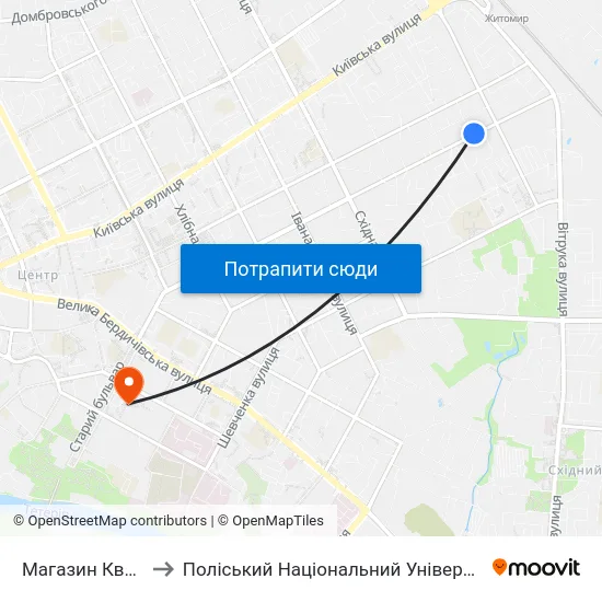 Магазин Квара to Поліський Національний Університет map
