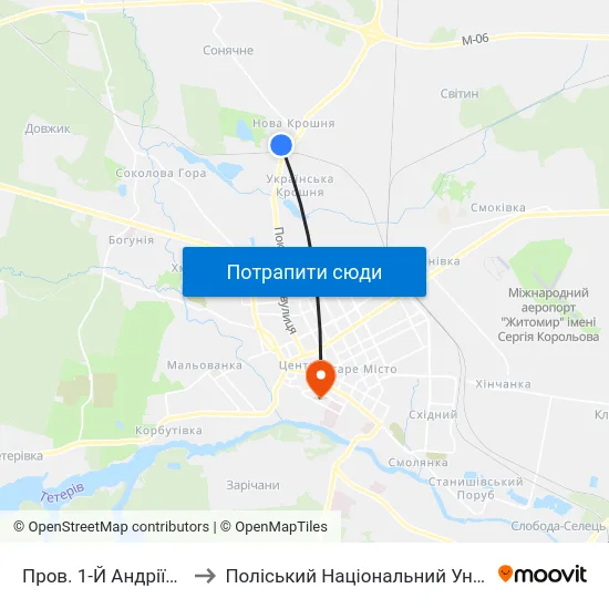 Пров. 1-Й Андріївський to Поліський Національний Університет map