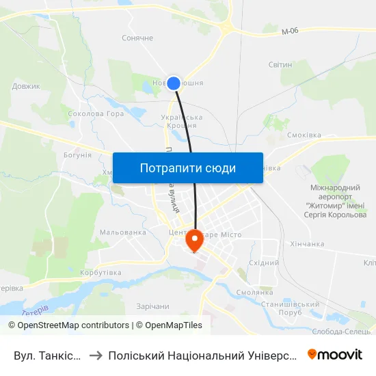 Вул. Танкістів to Поліський Національний Університет map