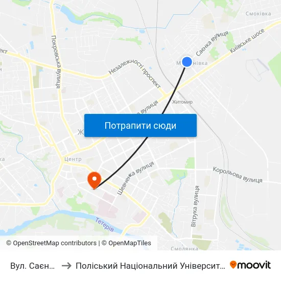 Вул. Саєнка to Поліський Національний Університет map