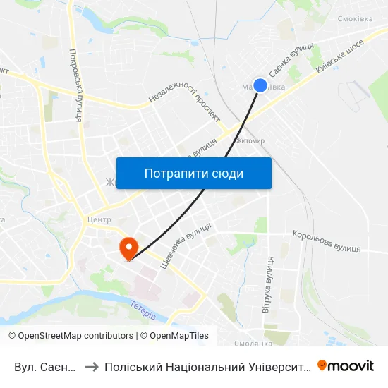 Вул. Саєнка to Поліський Національний Університет map