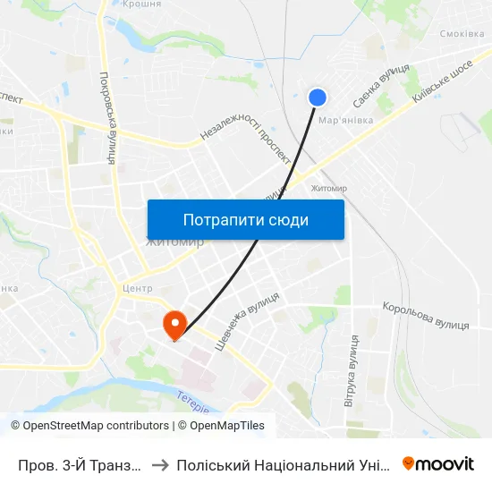 Пров. 3-Й Транзитний to Поліський Національний Університет map