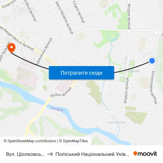 Вул. Ціолковського to Поліський Національний Університет map