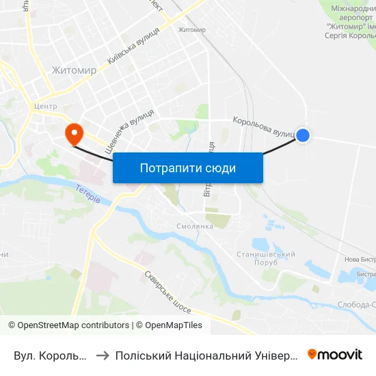 Вул. Корольова to Поліський Національний Університет map