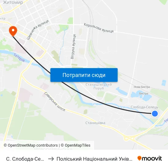 С. Слобода-Селець to Поліський Національний Університет map