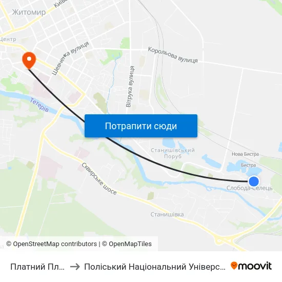 Платний Пляж to Поліський Національний Університет map