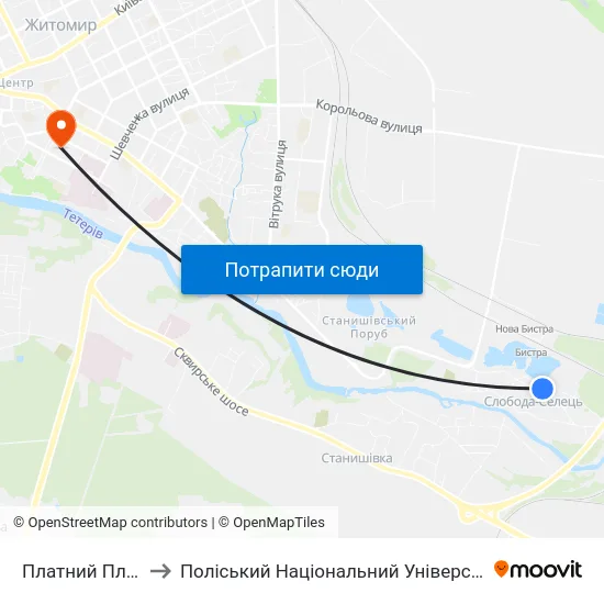 Платний Пляж to Поліський Національний Університет map