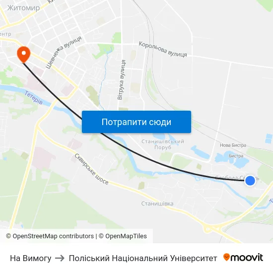 На Вимогу to Поліський Національний Університет map