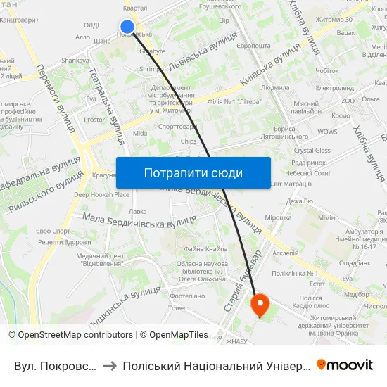 Вул. Покровська to Поліський Національний Університет map