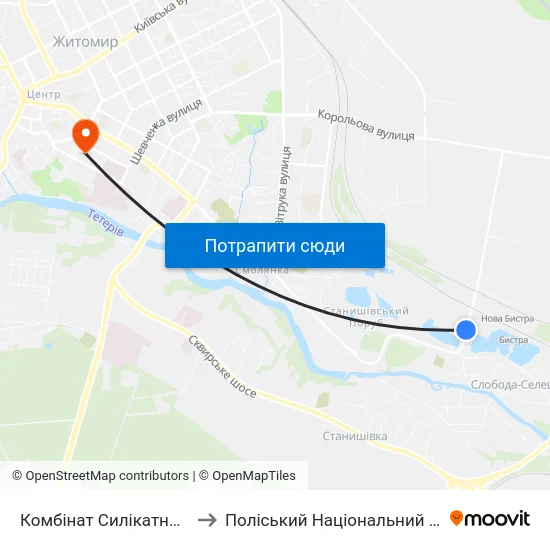 Комбінат Силікатних Виробів to Поліський Національний Університет map