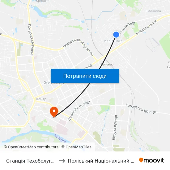 Станція Техобслуговування to Поліський Національний Університет map