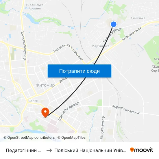Педагогічний Ліцей to Поліський Національний Університет map