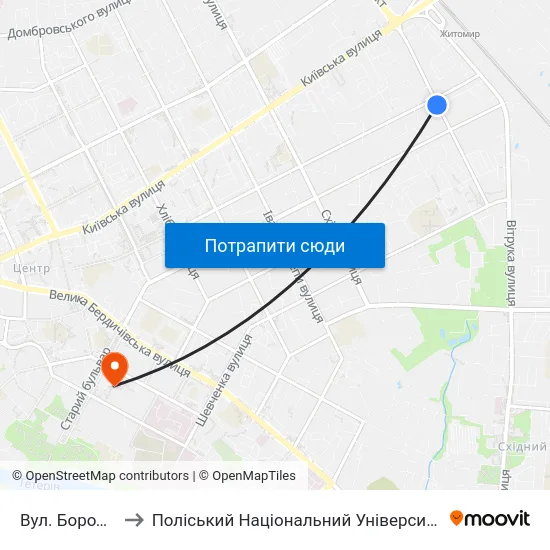 Вул. Бородія to Поліський Національний Університет map